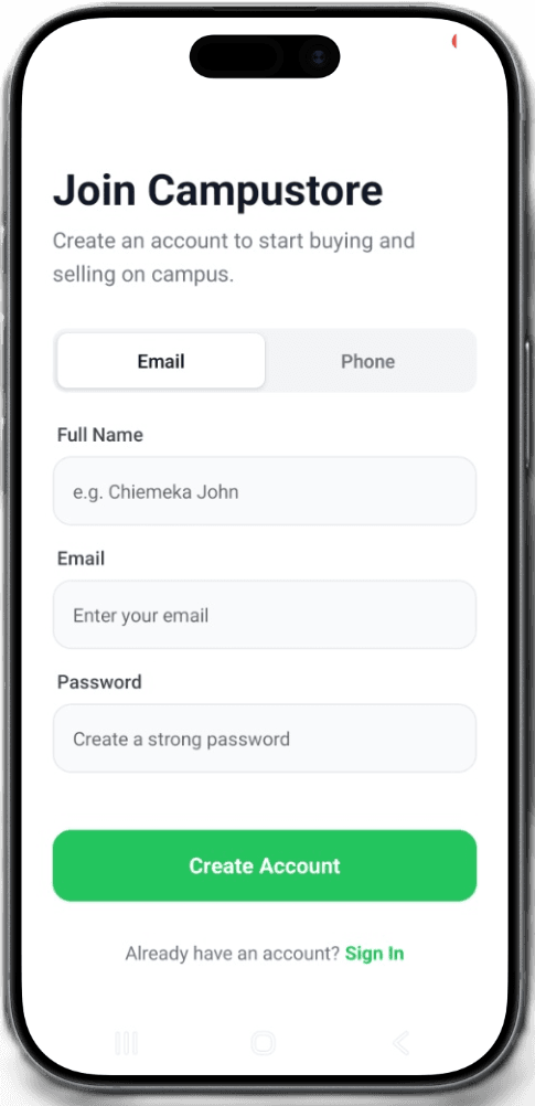 Campustore register screen